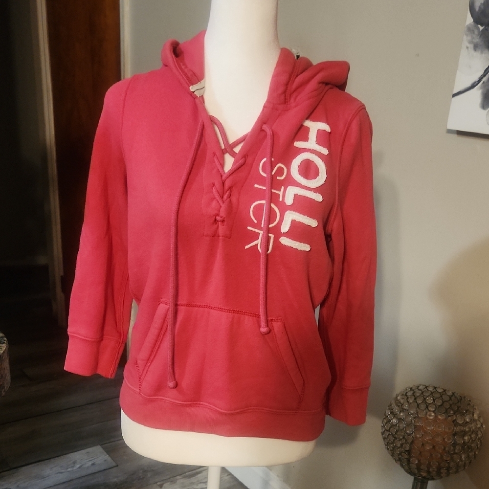 Hollister Junior's Vibrant Pink Lace-Up Hoodie